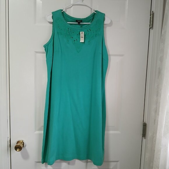 NWT Talbots Women Petites Teal Green 100% Cotton Sun Dress Plus Size 1X - Picture 7 of 7